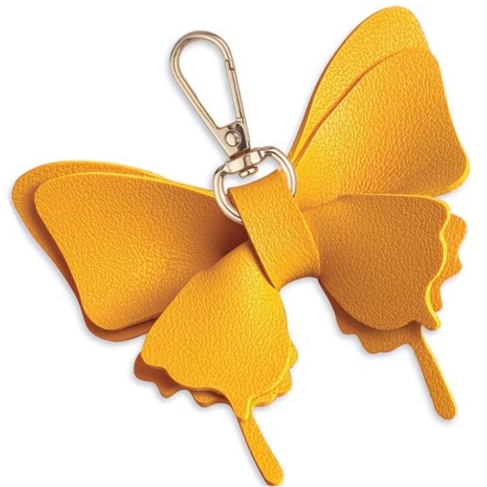 NEW Yellow Butterfly Faux Leather Keychain